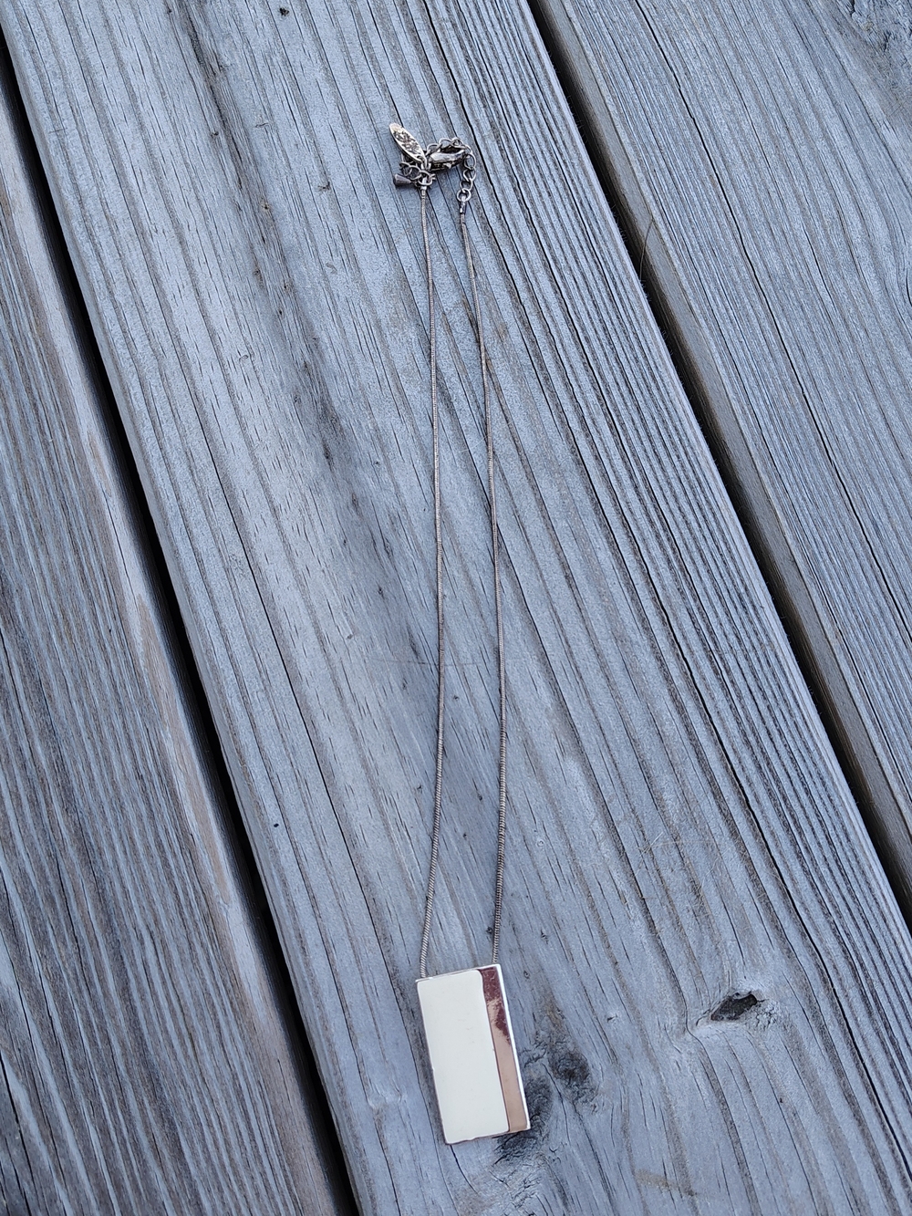 New York & Company Silver and White Rectangular Pendant Necklace